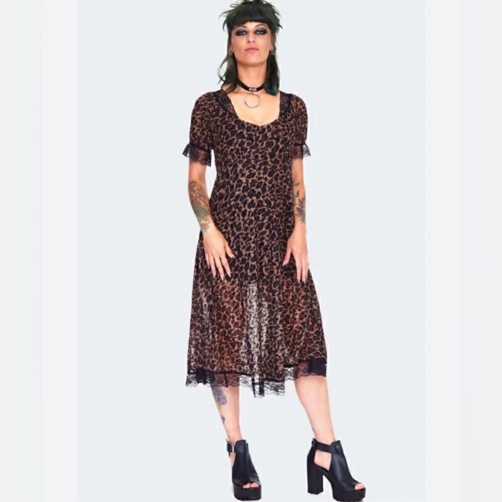 NEW Jawbreaker cheetah goth lace midi dress